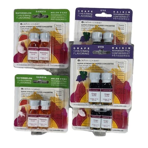 Lorann Oils Other - 5 LorAnn Candy & Baking Flavoring .125oz‎ (3) 2/Pkg-Grape & (2) 2/Pkg Watermelon